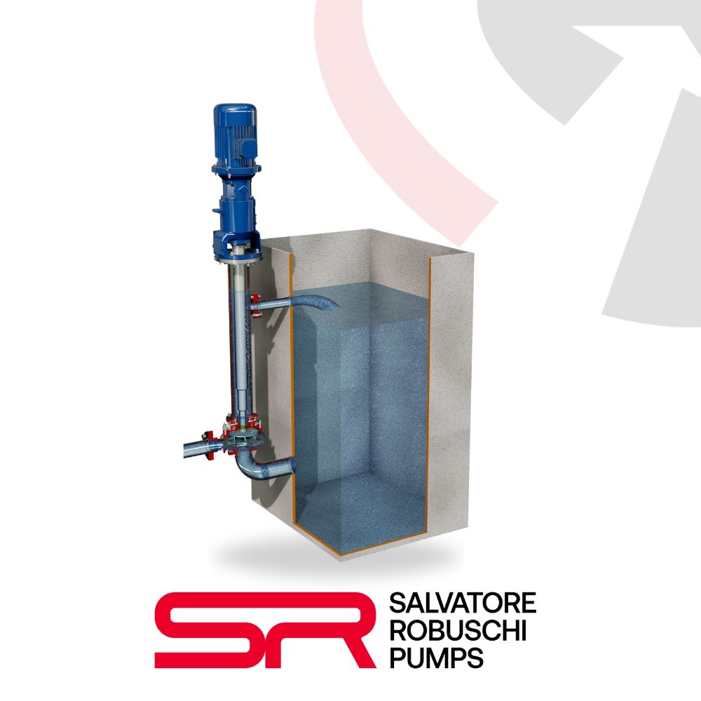 Salvatore Robuschi vertical cantilever pump with vortex impeller for heavy solids handling and wastewater applications.