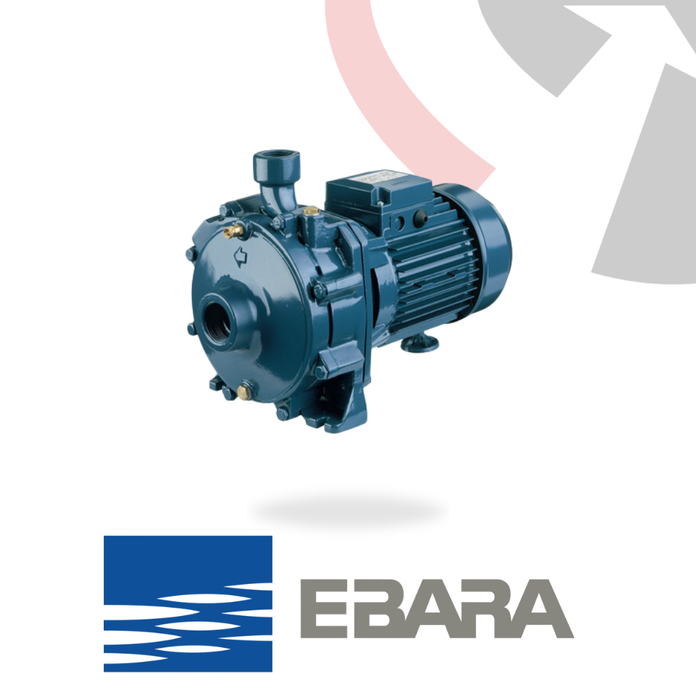 An Ebara centrifugal pump with a twin impeller, predominantly in blue and gray colors, with the Ebara logo visible.