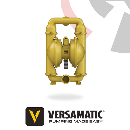 A yellow Versamatic 3 inch E3 aluminium clamped AODD pump, featuring a lightweight design with a simplified clamped body for industrial applications.