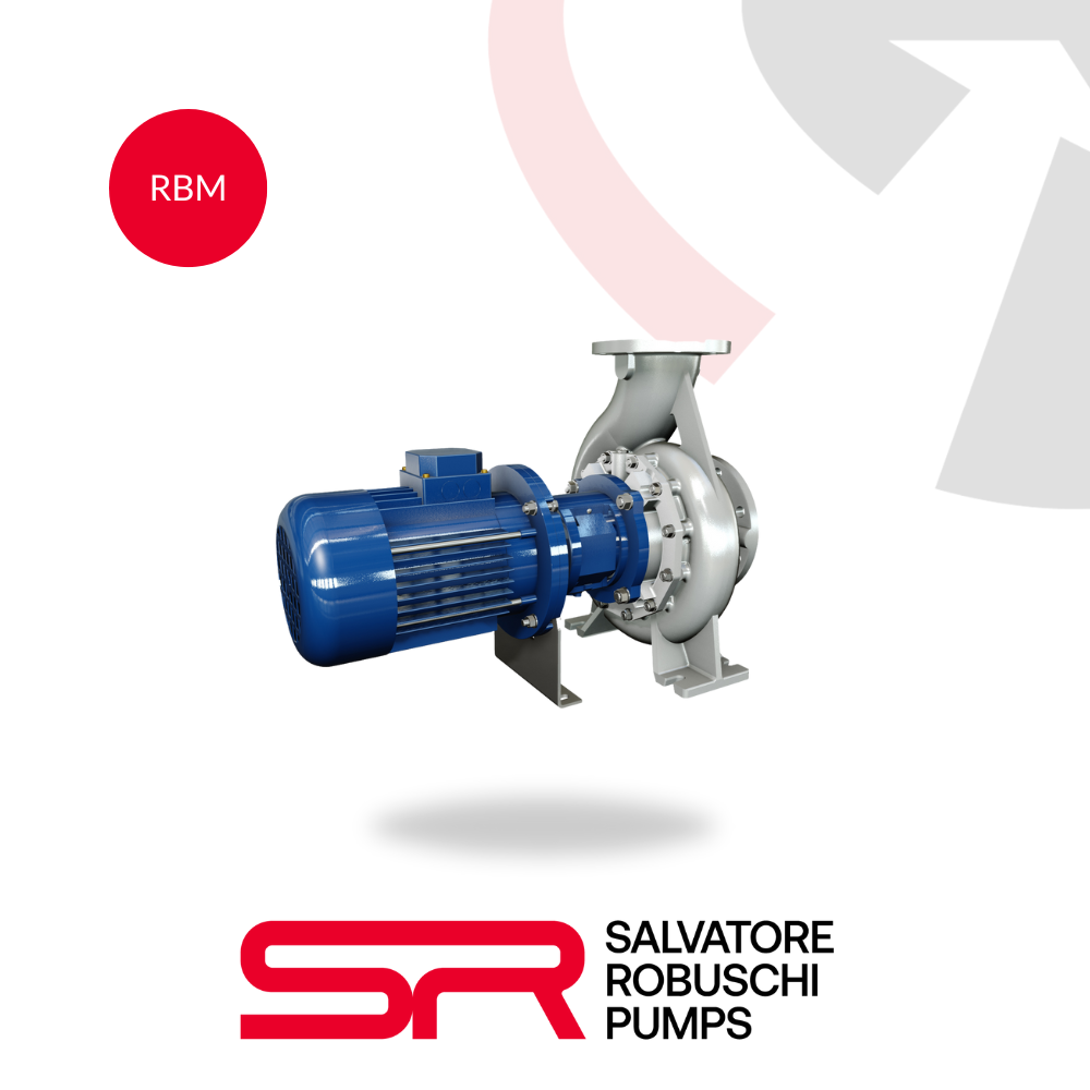 Salvatore Robuschi RBM close-coupled vortex impeller pump for wastewater transfer, effluent and solids handling.
