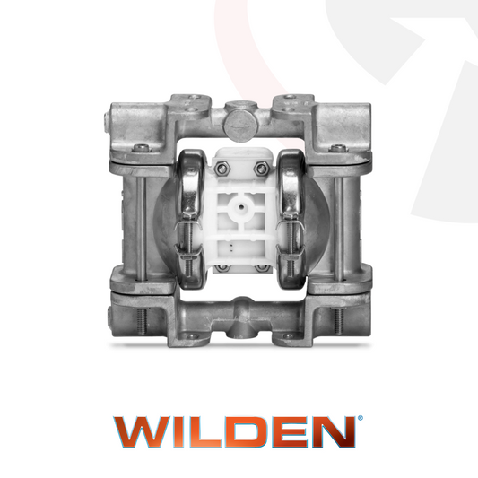 Wilden P.025 Pro-Flo clamped metal air operated double diaphragm pump for precision industrial fluid transfer and dosing applications with logo underneith